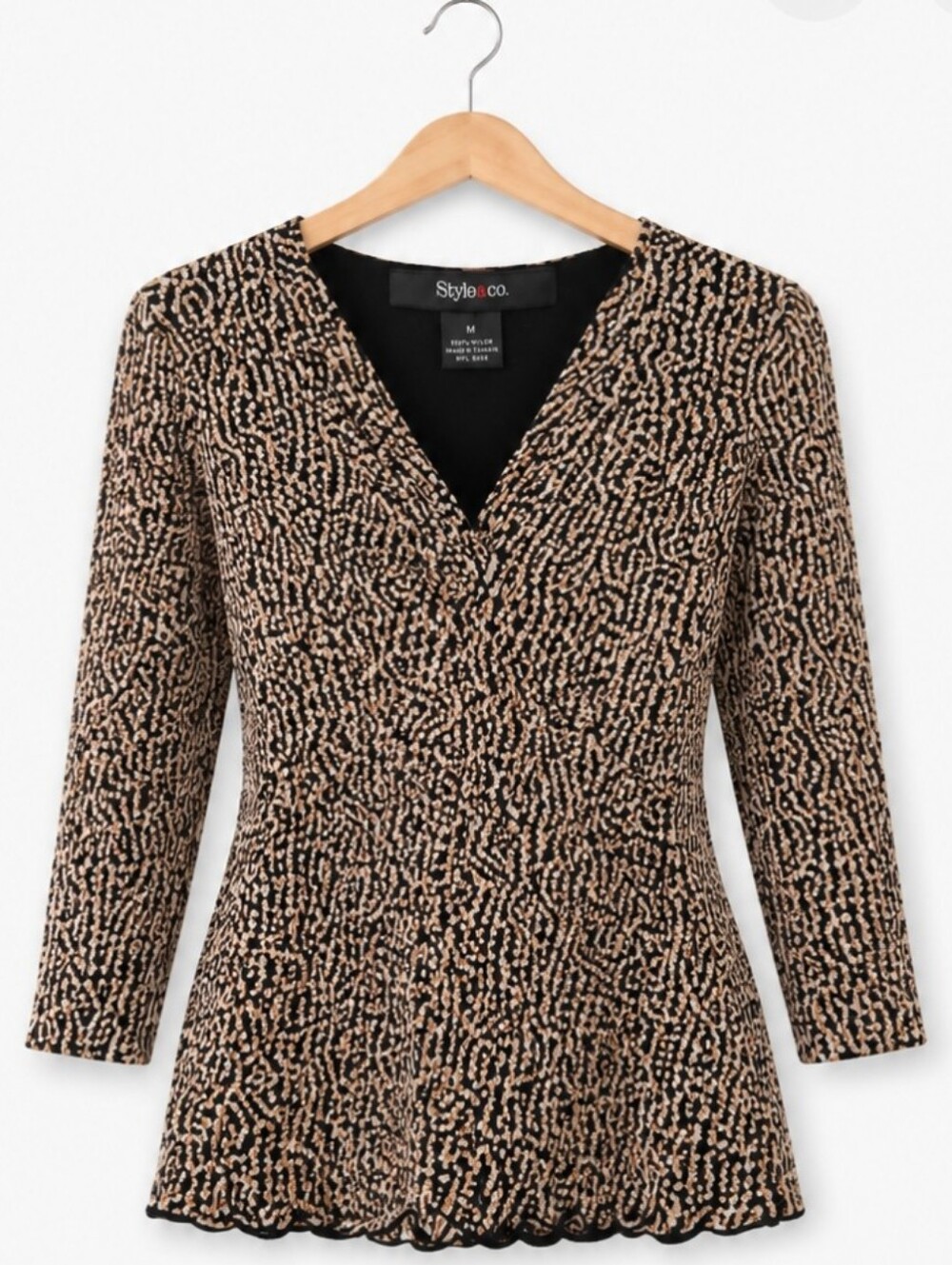 Style & Co Black Speckled Twist Knot Top Size M